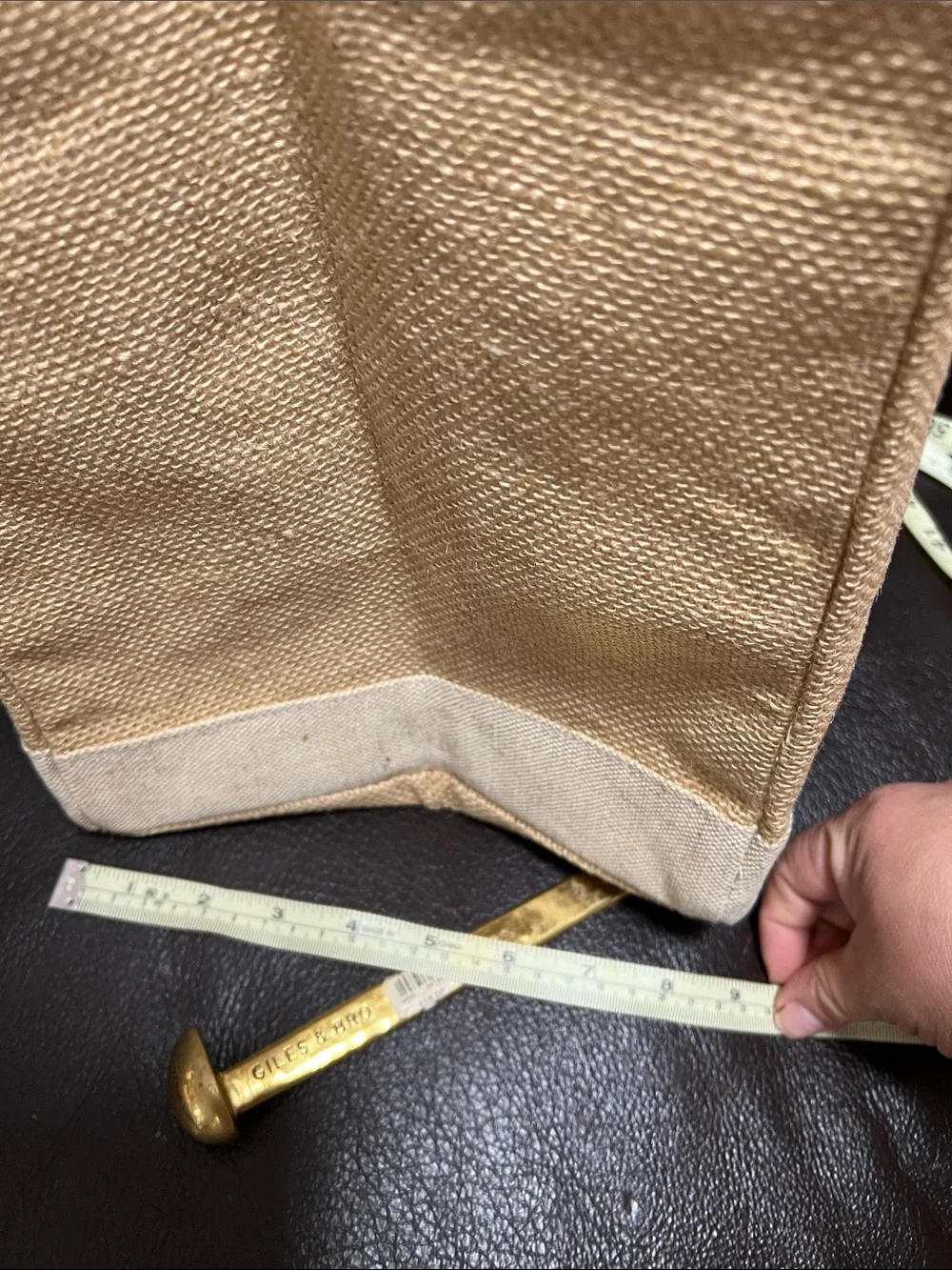 Farm Shop California Jute Tote Bag with Leather Handles - Tan